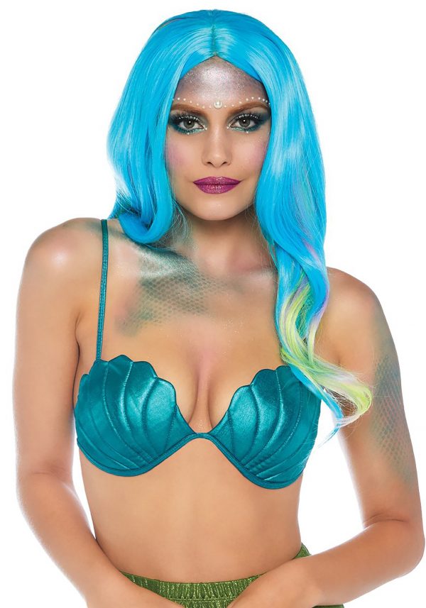 Teal Mermaid Shell Bra Top