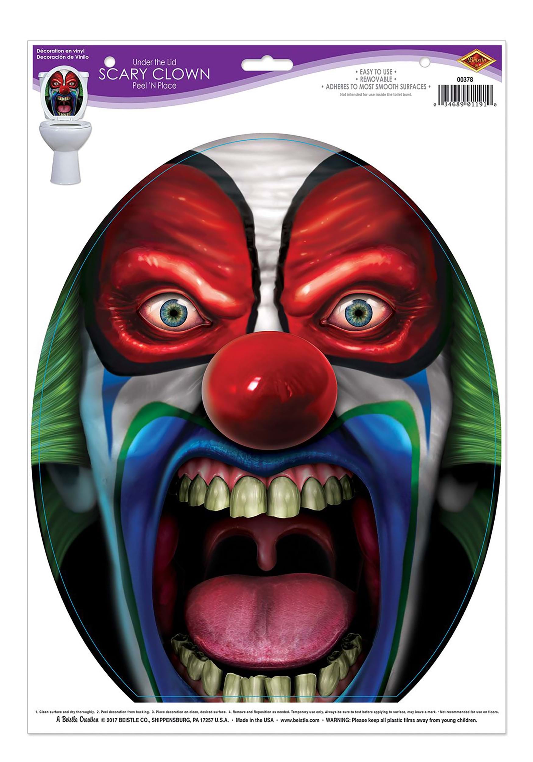 Under the Lid Scary Clown Peel ‘N Place Decal Decoration