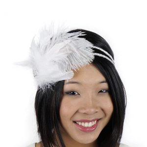 White Flapper Headband with Rhinestones