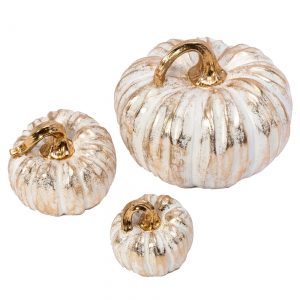 White & Gold Resin Pumpkins Set of 3