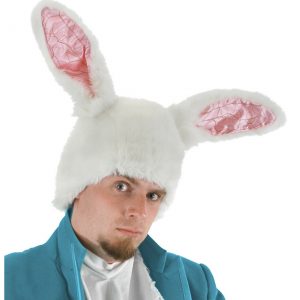 White Rabbit Ears Costume Hat for Adults