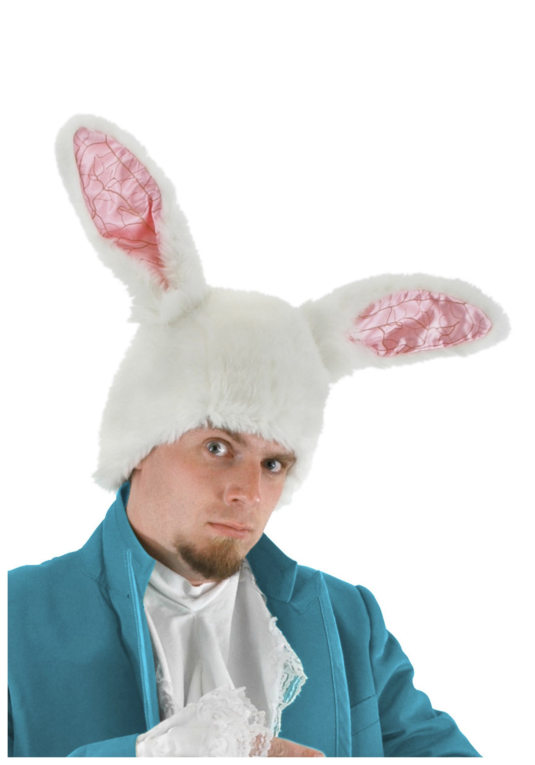 White Rabbit Ears Costume Hat for Adults