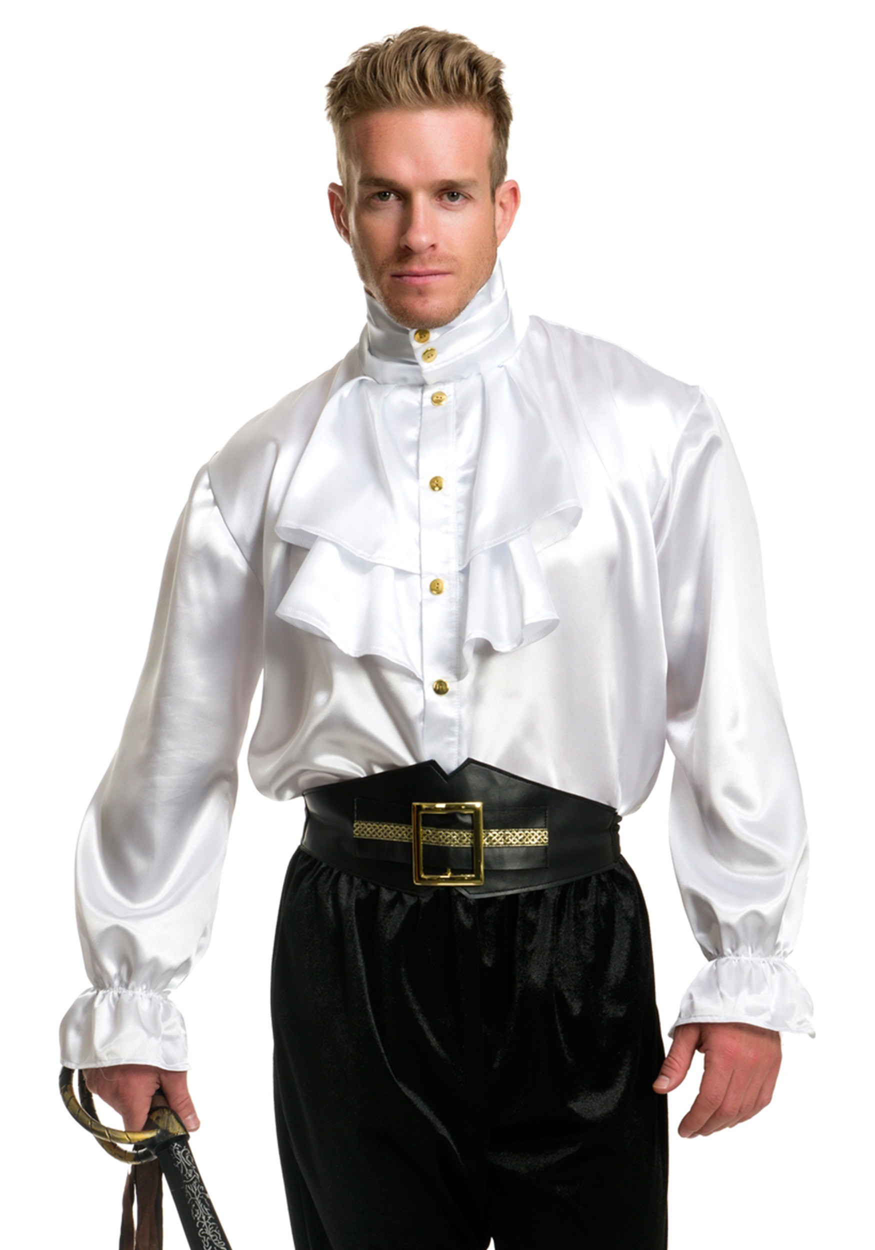 White Satin Ruffle Shirt for Men