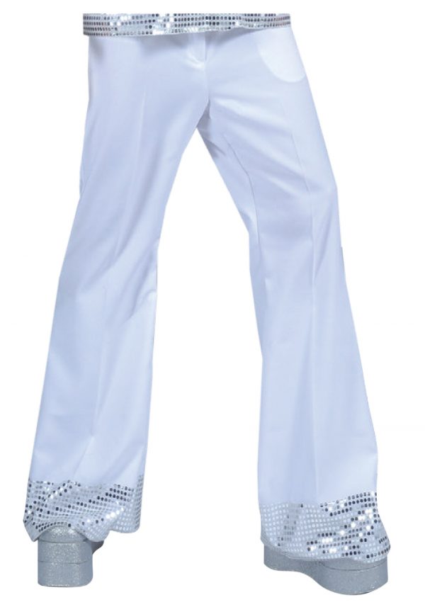 White Sequin Cuff Men's Disco Pants