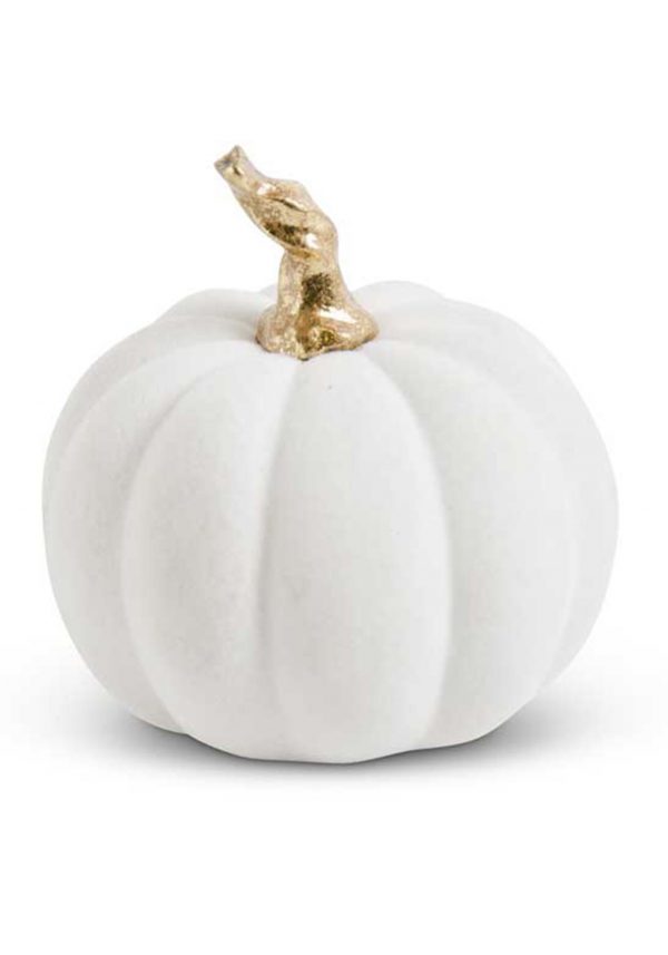 White Velvet 3.5" Pumpkin with Twisted Gold Stem Prop