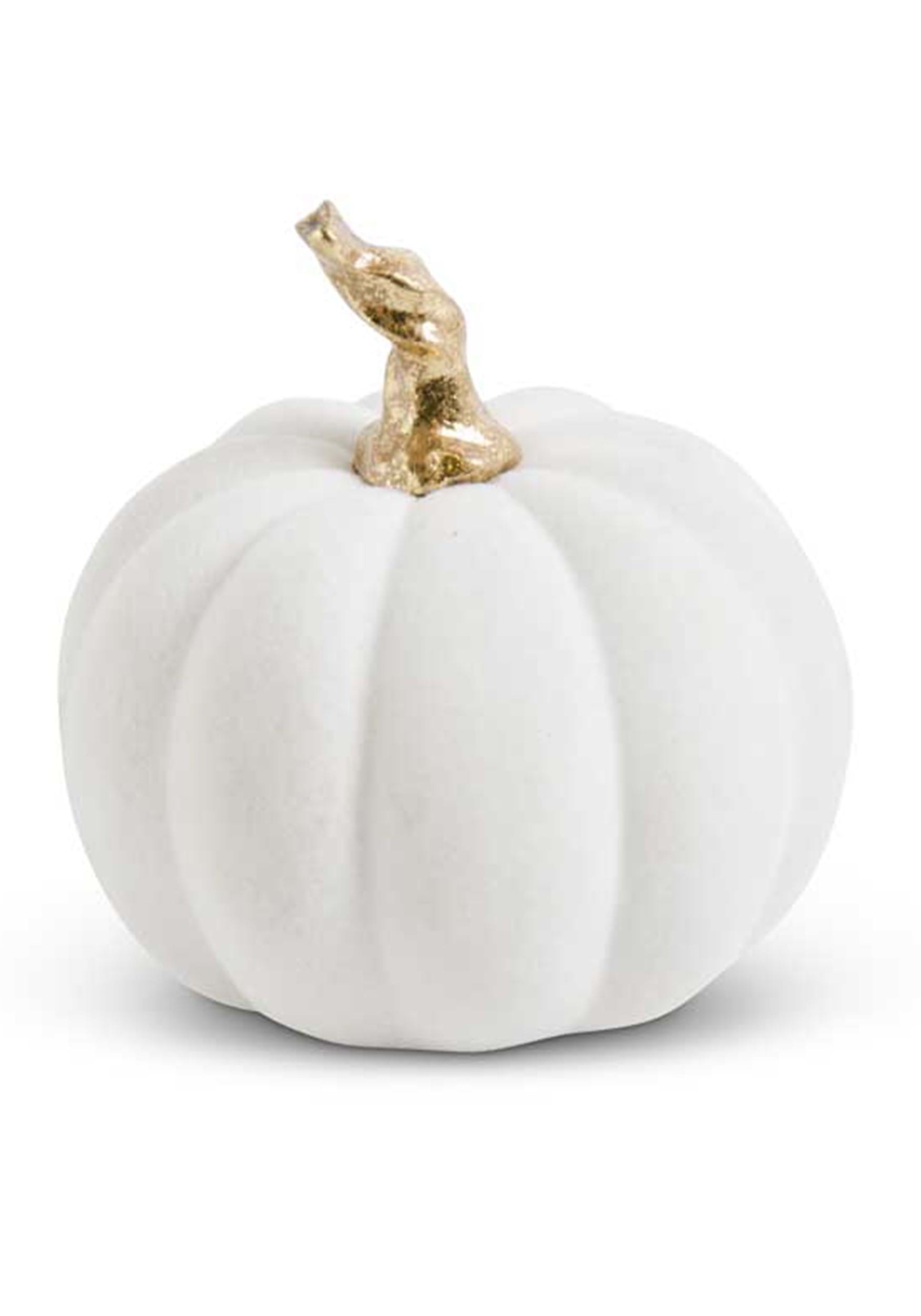 White Velvet 3.5″ Pumpkin with Twisted Gold Stem Prop