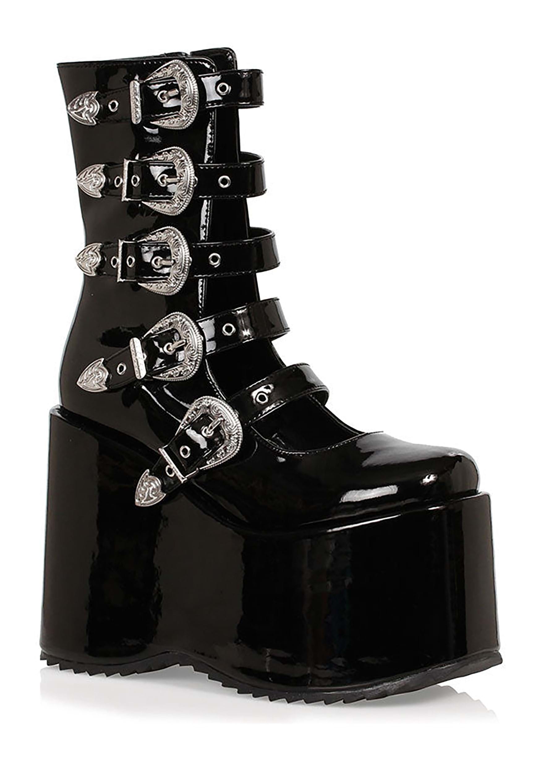 Women’s Black Platform Buckle Strap Boots