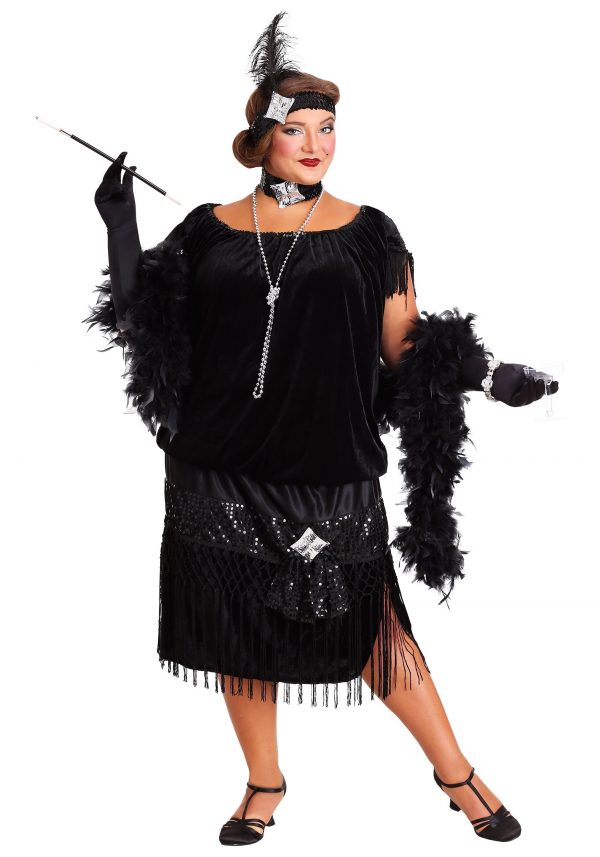 Women's Black Plus Size Flapper Costume