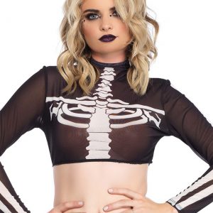 Women's Black Skeleton High Neck Crop Top Costume