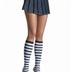 Women's Black / White Striped Knee High Stockings