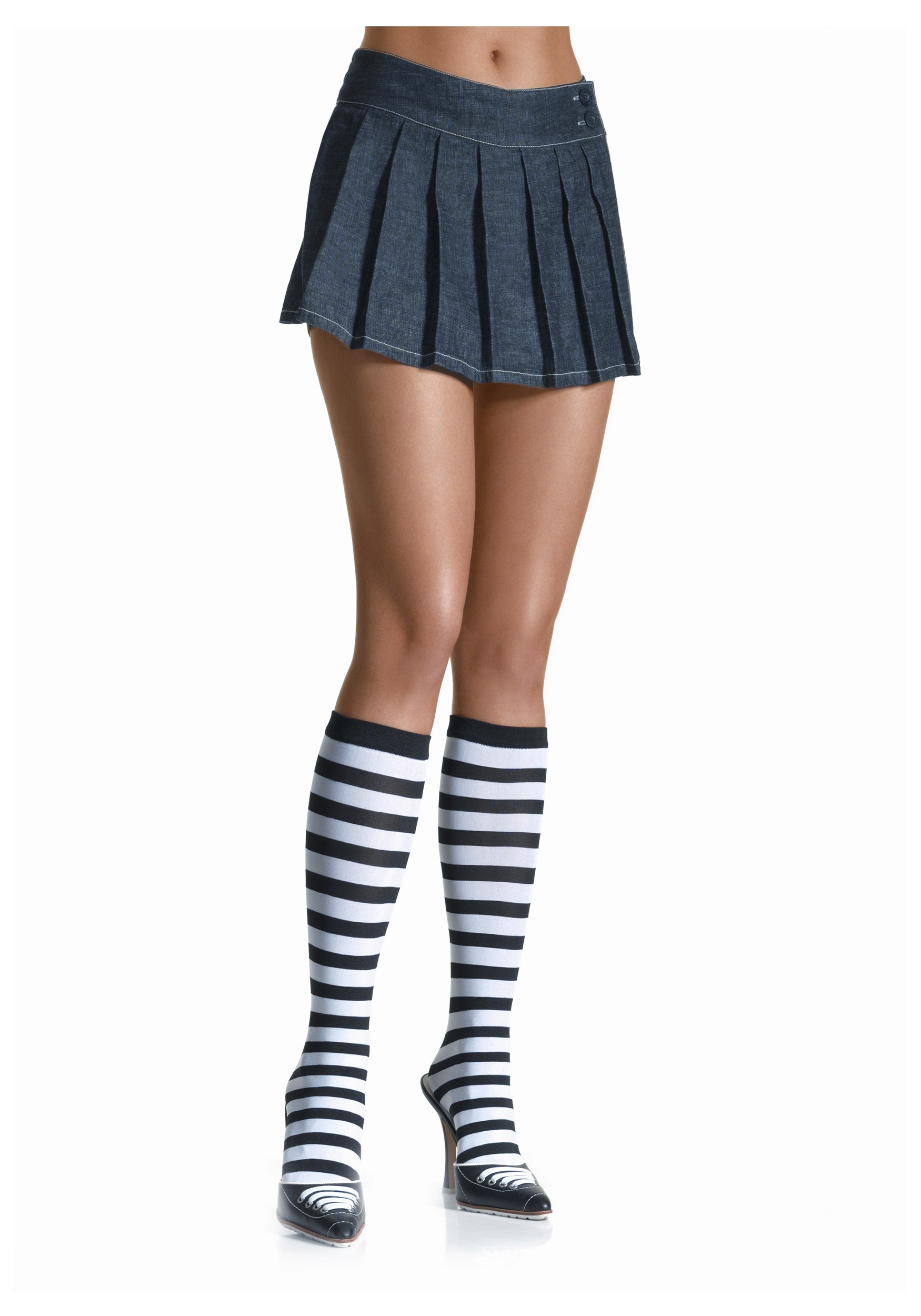 Women’s Black / White Striped Knee High Stockings