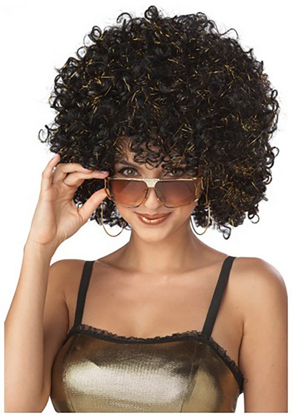 Women's Black and Gold Disco Wig