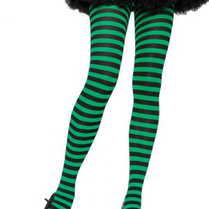 Womens Black and Green Striped Nylon Tights