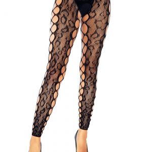 Womens Footless Leopard Lace Tights