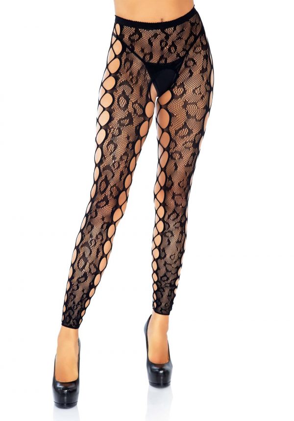 Womens Footless Leopard Lace Tights