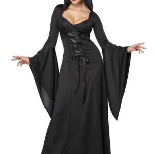 Women's Hooded Black Lace Up Robe Costume