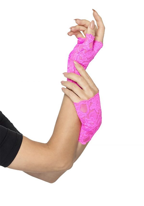 Women's Lace Gloves Pink Fingerless