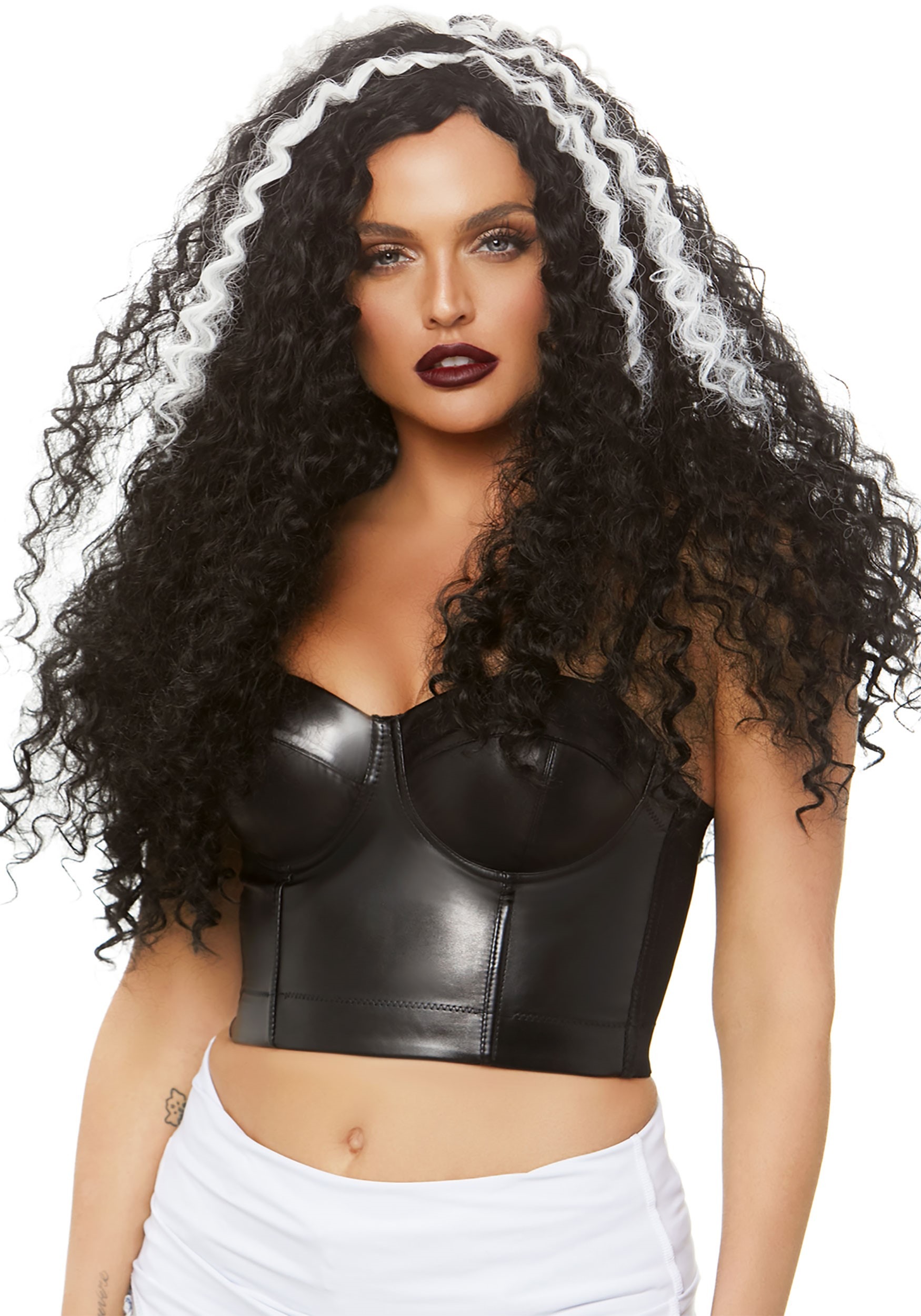 Women’s Long Curly Black and White Wig