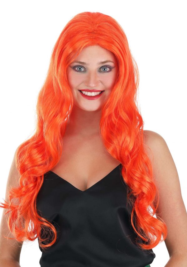 Women's Long Wavy Orange Wig