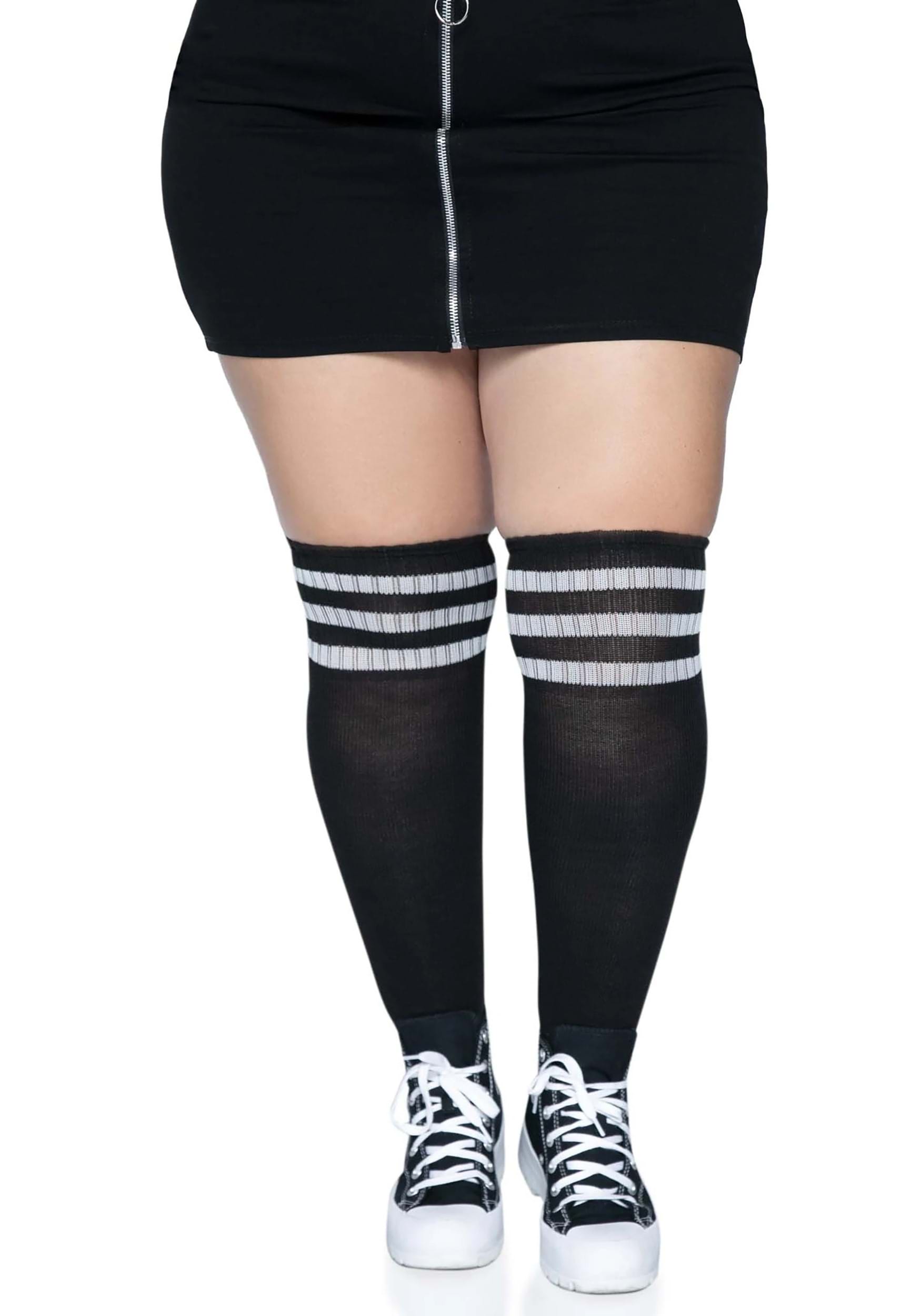 Women’s Plus Black Athletic Socks with White Stripes