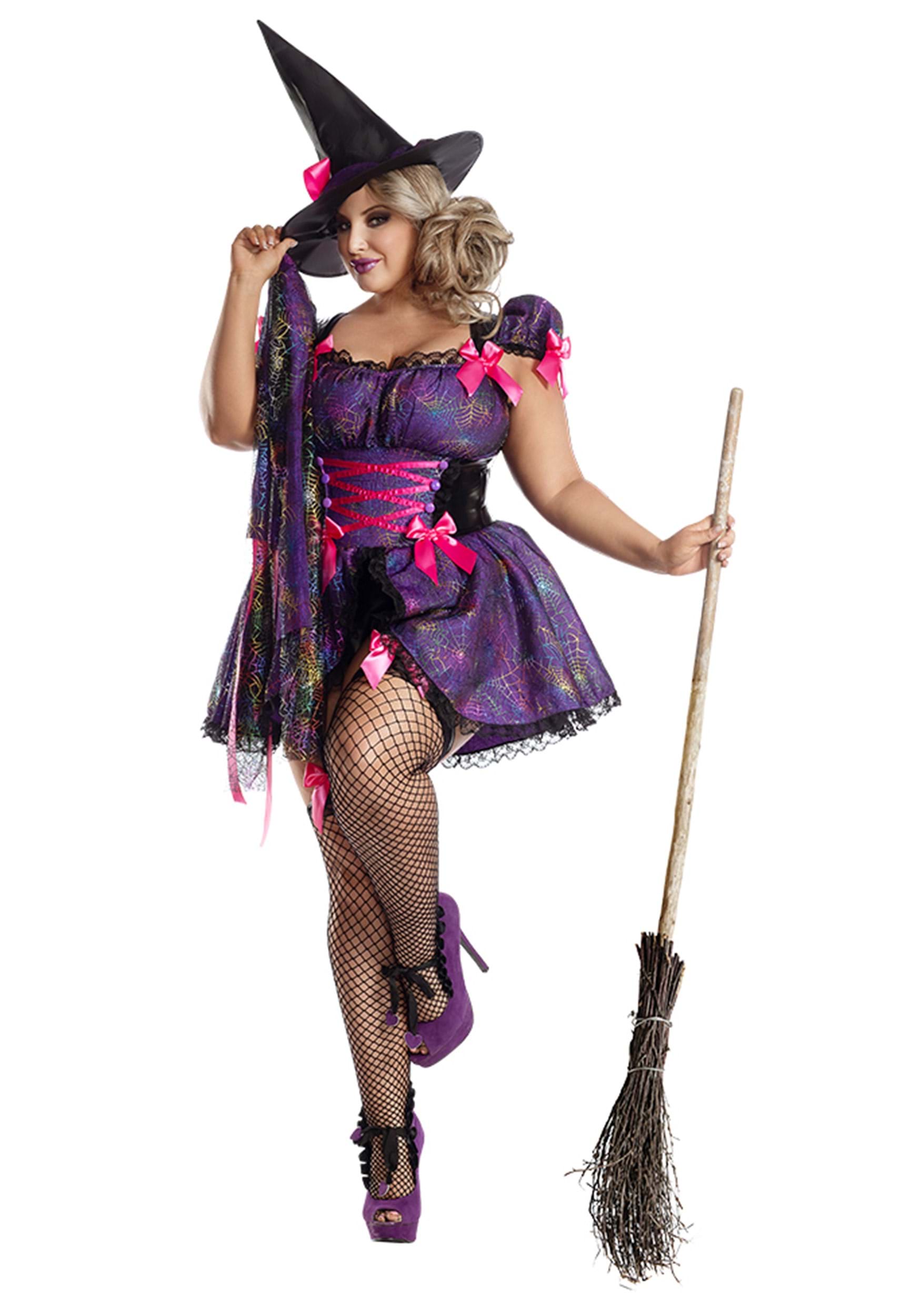 Women’s Plus Purple Web Witch Costume