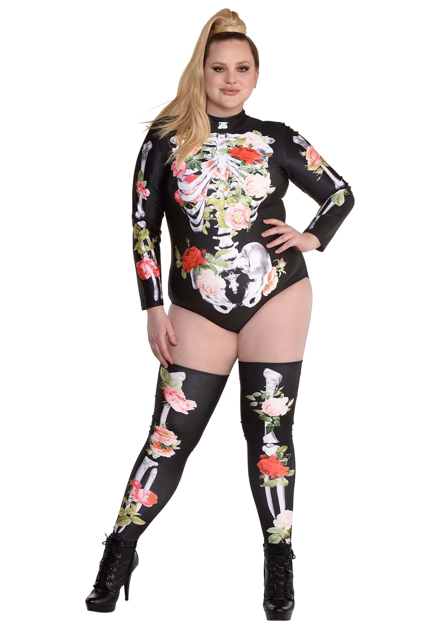 Women’s Plus Size Floral Skeleton Costume