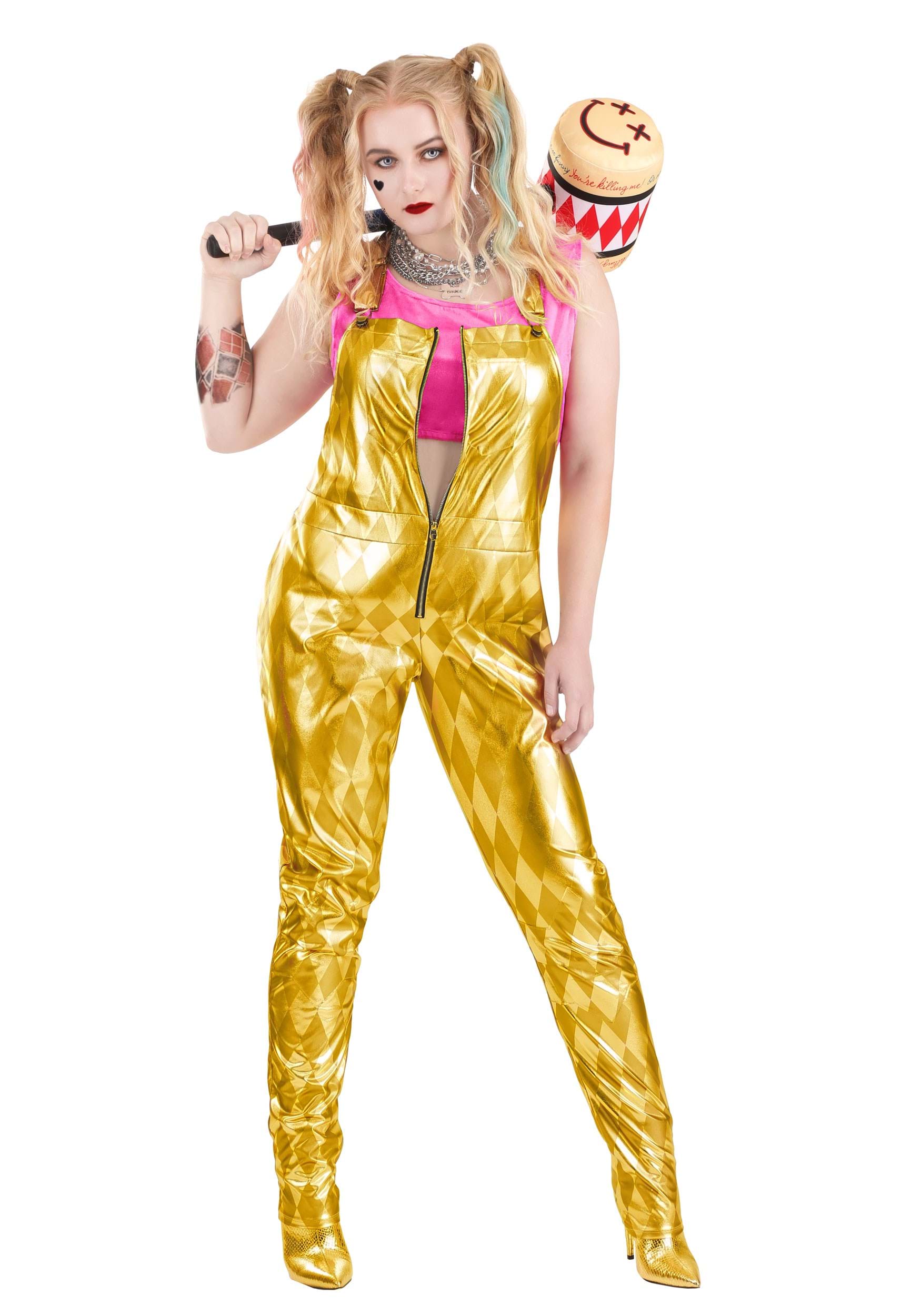 Women’s Plus Size Harley Quinn Gold Overalls Costume