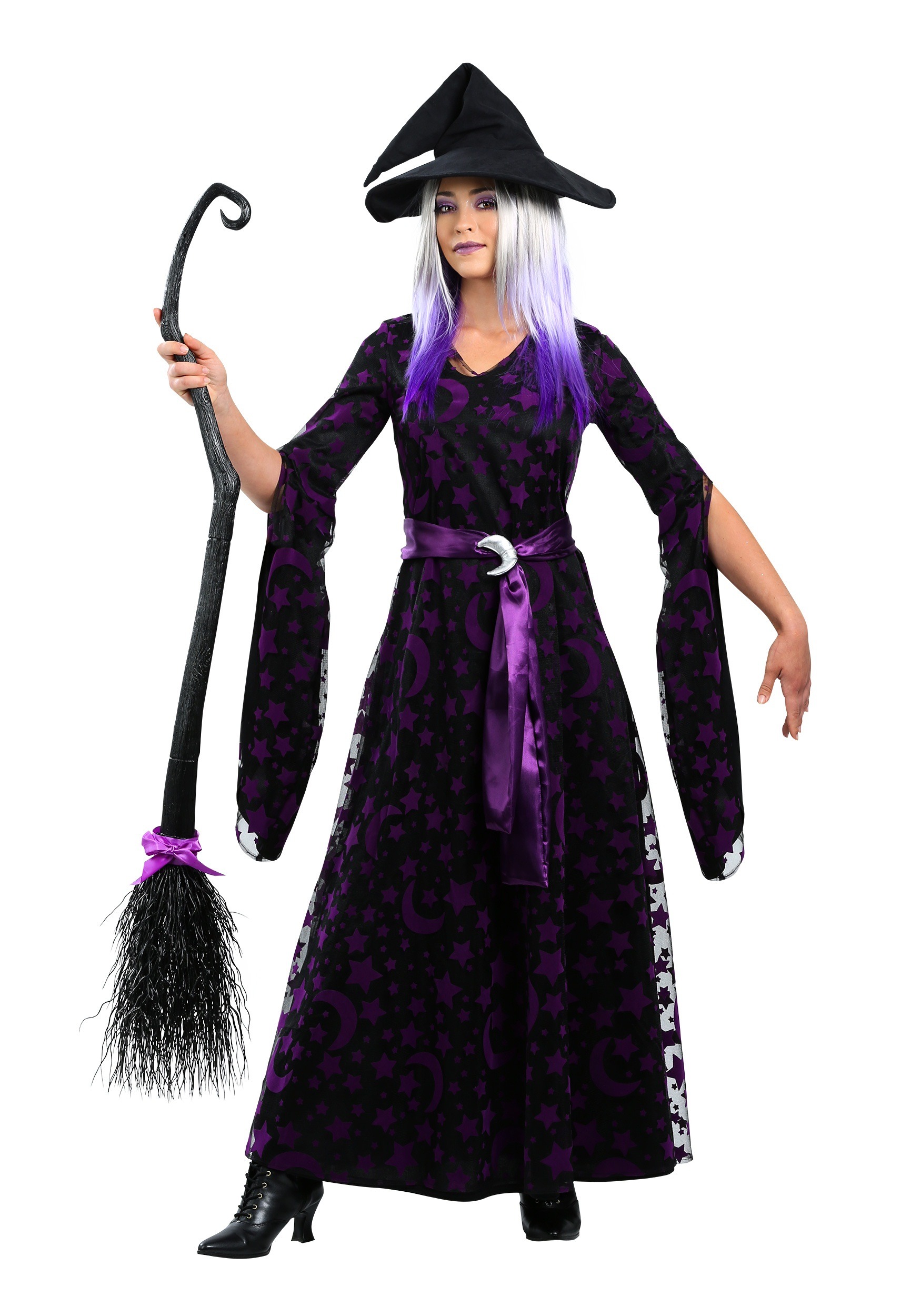 Women's Plus Size Purple Moon Witch Costume