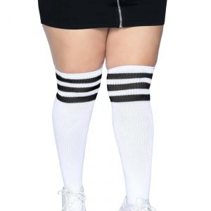 Women's Plus White Athletic Socks with Black Stripes