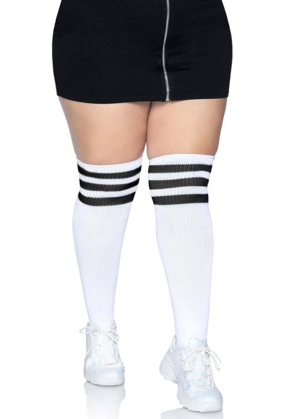 Women's Plus White Athletic Socks with Black Stripes