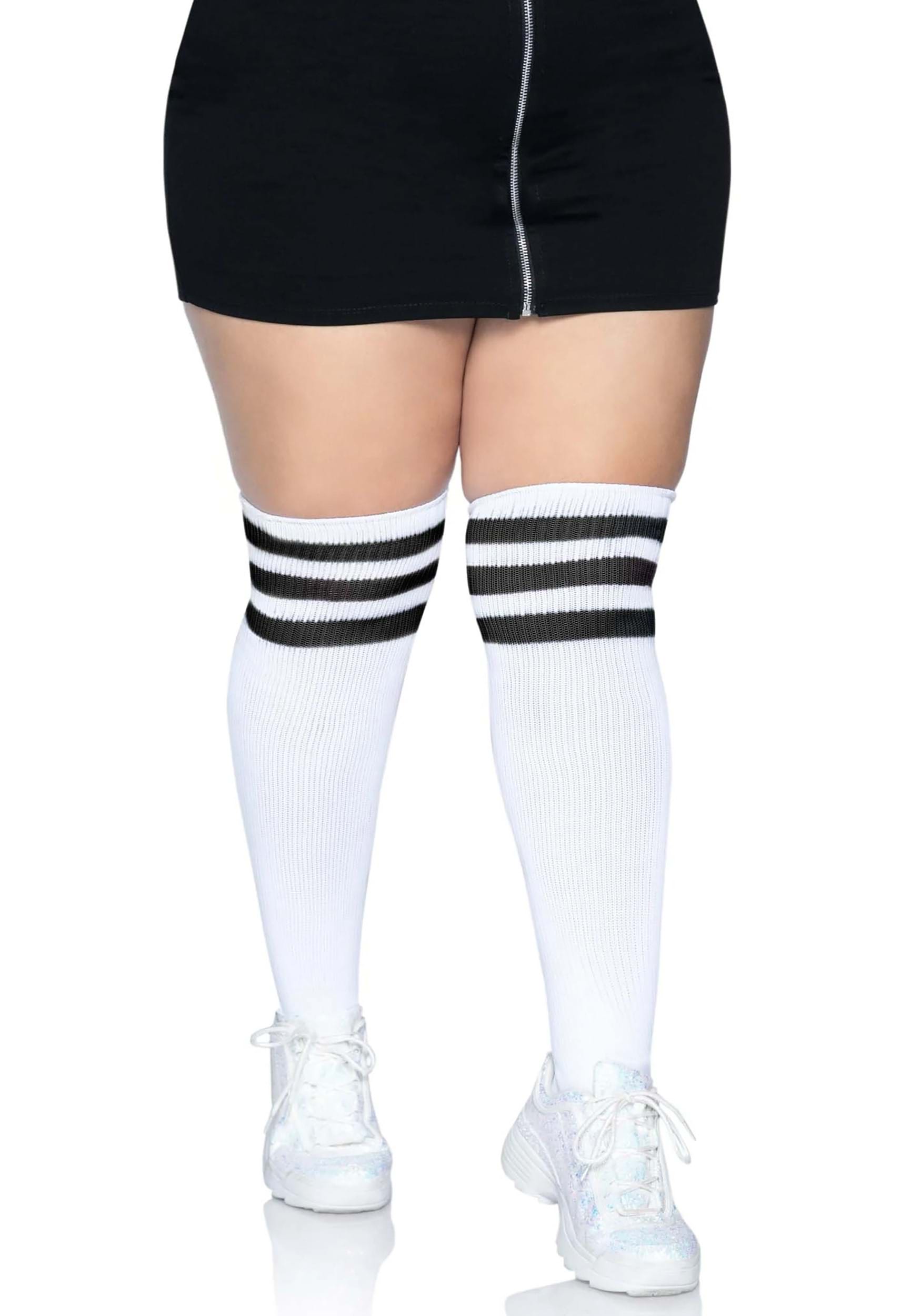 Women’s Plus White Athletic Socks with Black Stripes