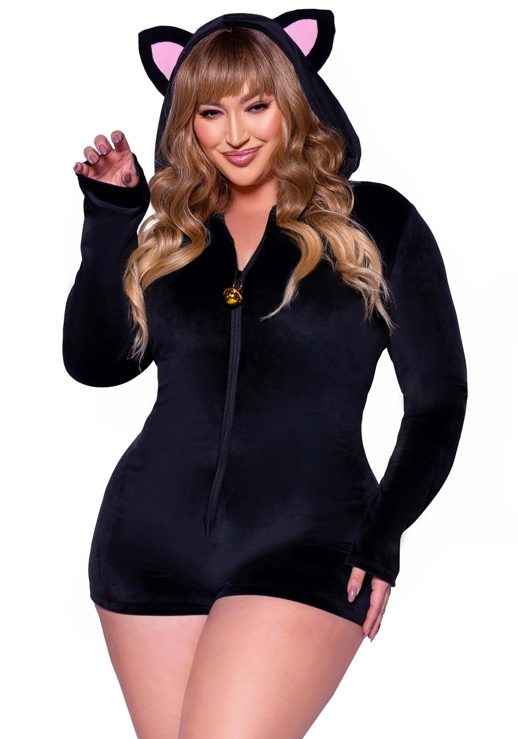 Women’s Sexy Plus Size Plush Black Cat Romper Costume