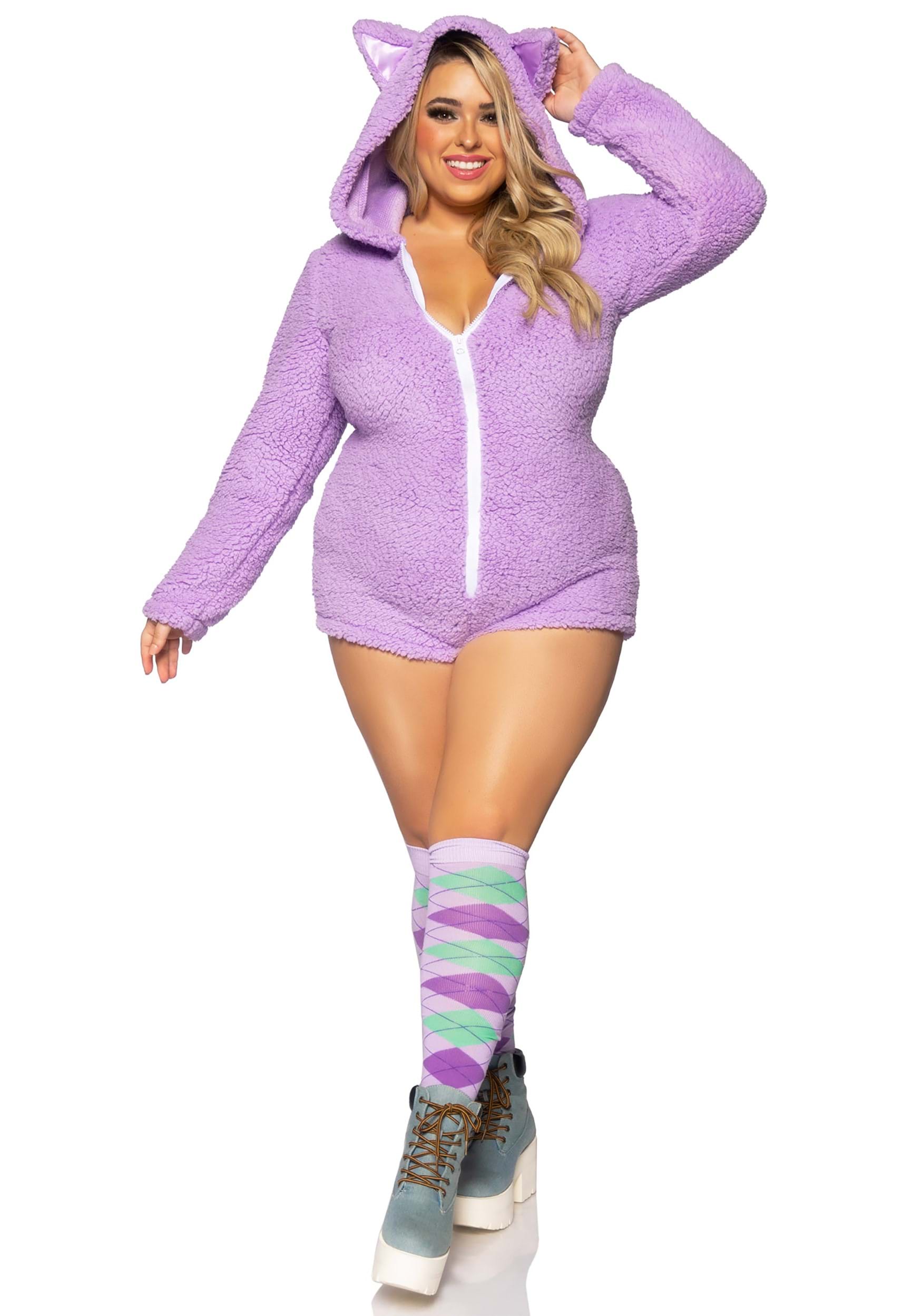 Women’s Sexy Plus Size Purple Cuddle Cat Costume