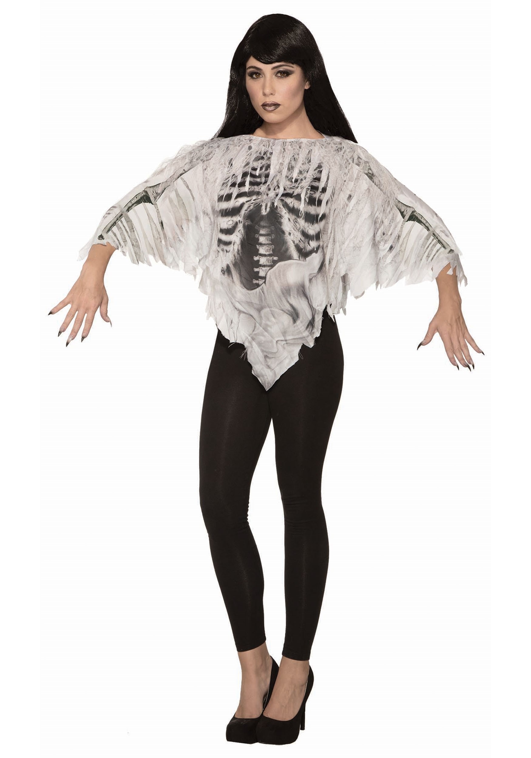 Women’s Tattered Skeleton Poncho Costume