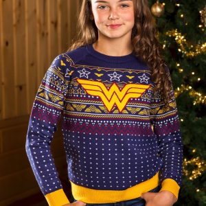 Wonder Woman Navy Ugly Christmas Sweater for Kids