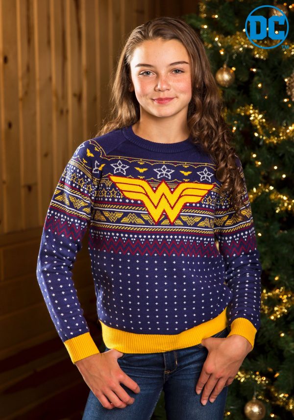 Wonder Woman Navy Ugly Christmas Sweater for Kids